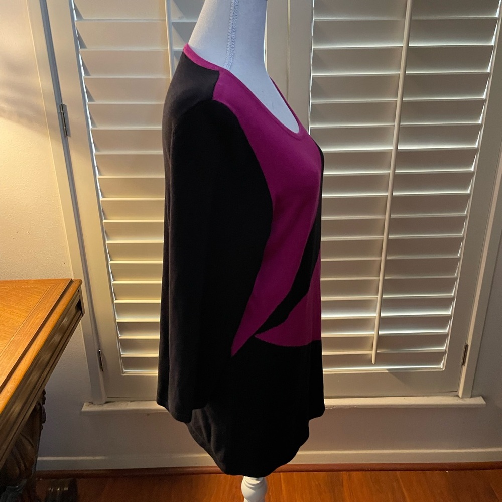 Allison Daley pink raspberry magenta black Colorblock sweater size medium cotton - Picture 9 of 14